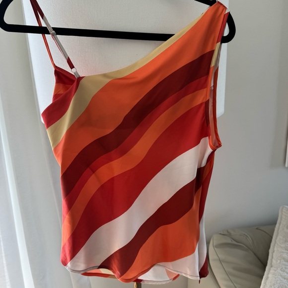 SHEIN Red & Orange Striped asymmetrical silky Camisole one shoulder sleeveless M - Picture 2 of 6